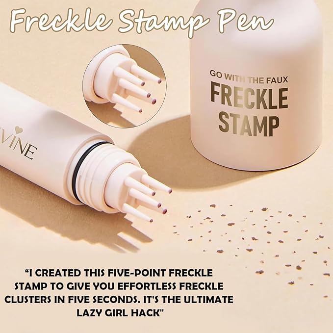 Freckle Stamp Pen, Waterproof Fake Freckles Makeup Tool, Upgrade Liquid Faux Freckles Pen, Quick-Dry, Long-Lasting, Lifelike, Natural Sunkissed Makeup, with Multi-Prong Precision Stamp Head (Dark)