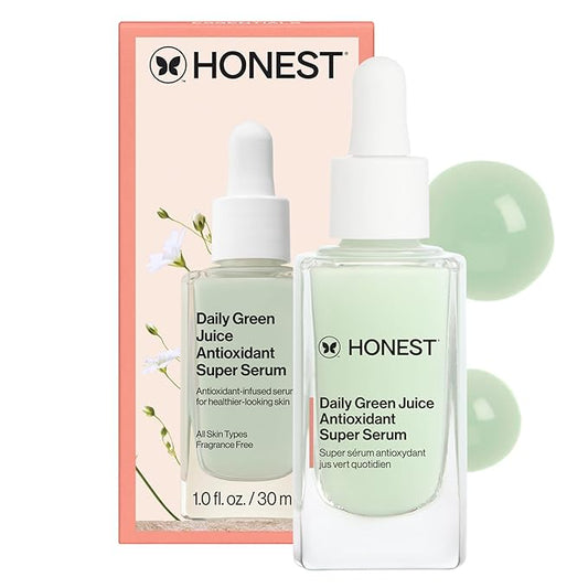 Honest Beauty Daily Green Juice Antioxidant Super Serum | Improves Skin Tone + Texture | Gentle for Sensitive Skin, Fragrance Free, Vegan | 1 fl oz