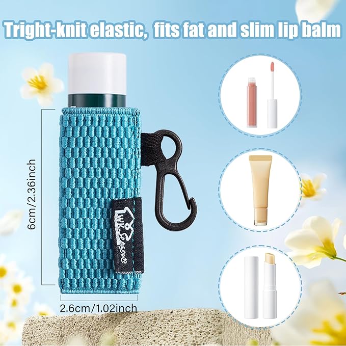 WKieason Lip Balm Sleeves Holder Keychain 4pcs Clip on Chapstick Keychain Holder Pouch Tight-Knit Elastic Lipstick Key Chain Holder