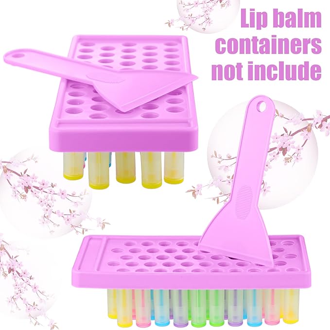2 Sets Lip Balm Tray and Spatula Set Portable lipstick Holder Lip Balm Containers Lip Gloss Making Kit (Purple)