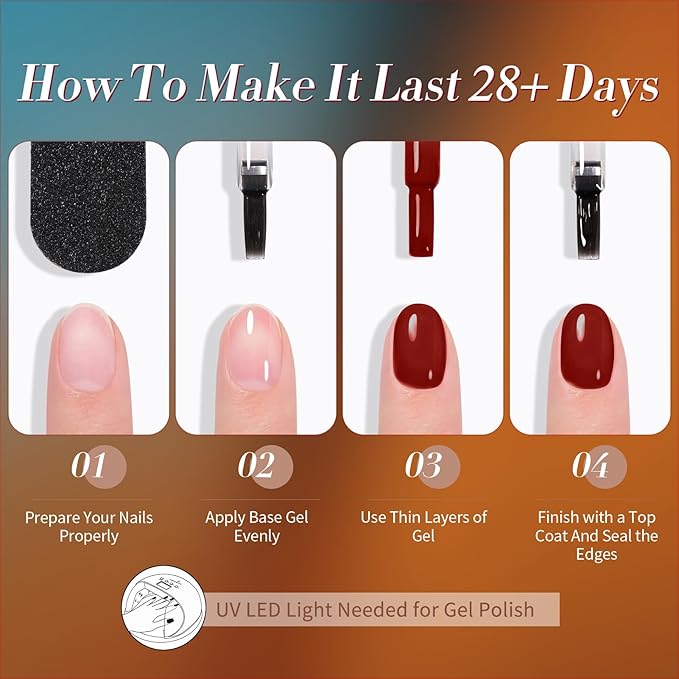 Born Pretty Jelly Gel Nail Polish, Sheer Transparent Crystal Gel Nail Polish, Christmas Brown Red Orange Green Blue Fall Winter Soak off Nail Polish Manicure DIY Home Salon Christmas Gift 7ml 6colors