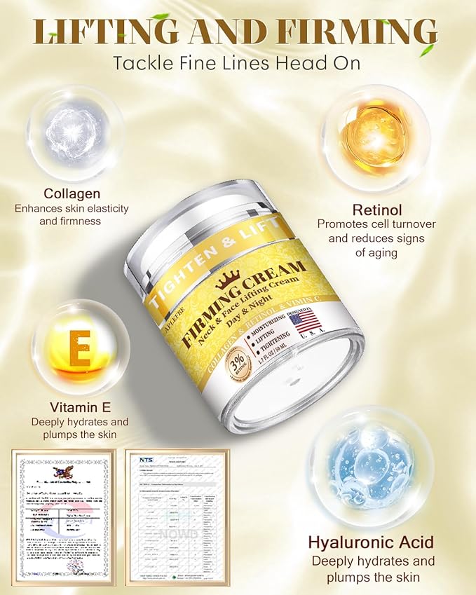 3% Retinol Cream Face Moisturizer, Anti Aging Neck Firming Cream with Collagen, Day & Night Face Cream with Hyaluronic Acid, Lifting & Tightening Wrinkle for Women & Men, 1.7 FL OZ, 3PC