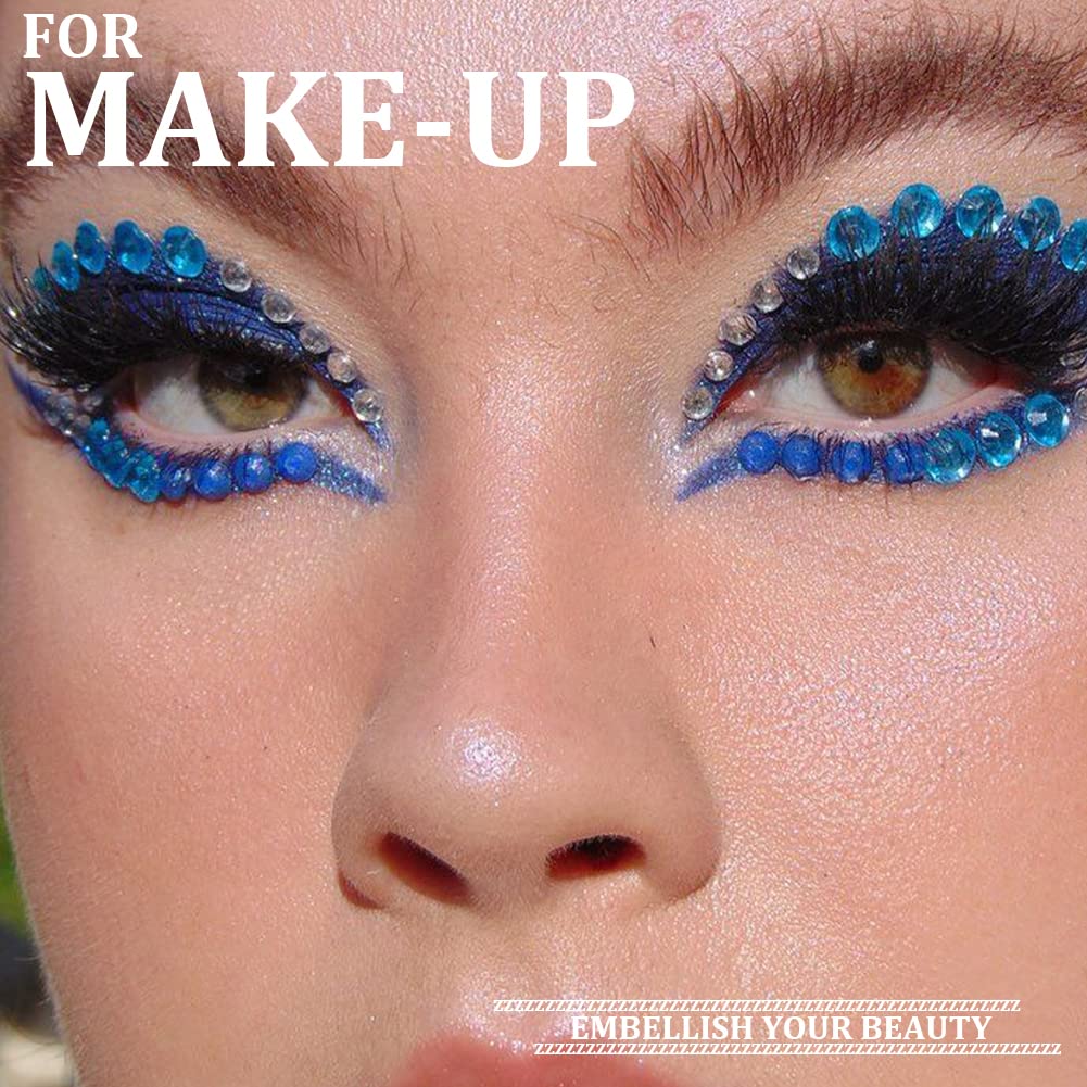 One Pack 2000 Pcs of Flatback Round Lake Blue Rhinestones 6 Sizes (1.5-6 mm) with Nail Art Rhinestone Picker Pencil and Tweezers for DIY and Salon Use