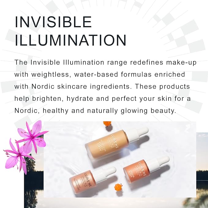 Lumene Invisible Illumination Instant Beauty Glow Serum - Sheer-Coverage Face Makeup + Brightening Serum - Infused with Nordic Algae and Vitamin E for Instant Radiance - Universal Tan (30ml)