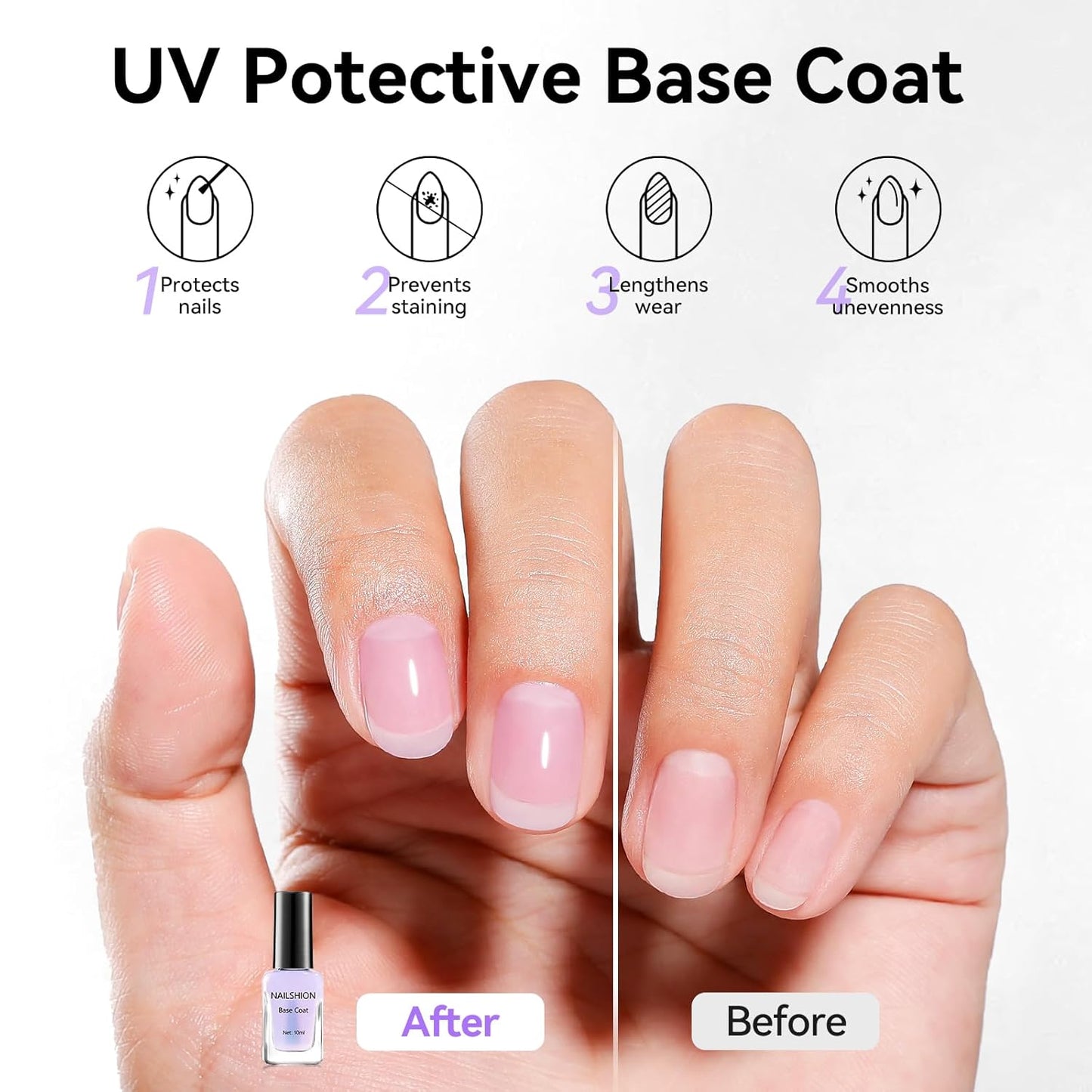 Anti-UV Base Top Coat, 2PCS Calcium & VE Base Strengthening High Shine Top Coat Clear Nail Polish, Chip Resistant Quick Air Dry Protects Color & Nails Prevents Discoloration Manicure Gift