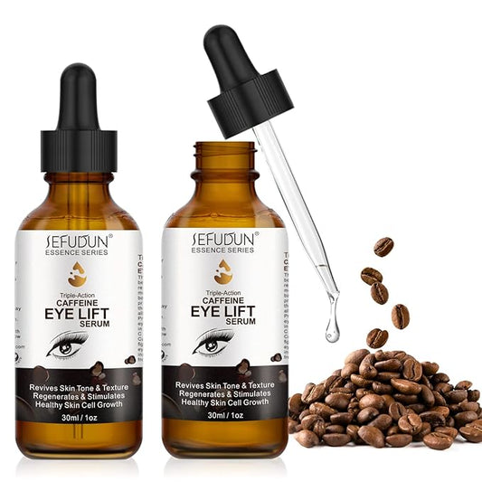 2 PCS Caffeine Eye Serum - Eye Cream for Dark Circles and Puffiness, with EGCG, Ascorbic Acid, Collagen, Caffeine Eye Lift Serum Reduces Under Eye Bags Wrinkles and Fine Lines- 2 oz/60 ml