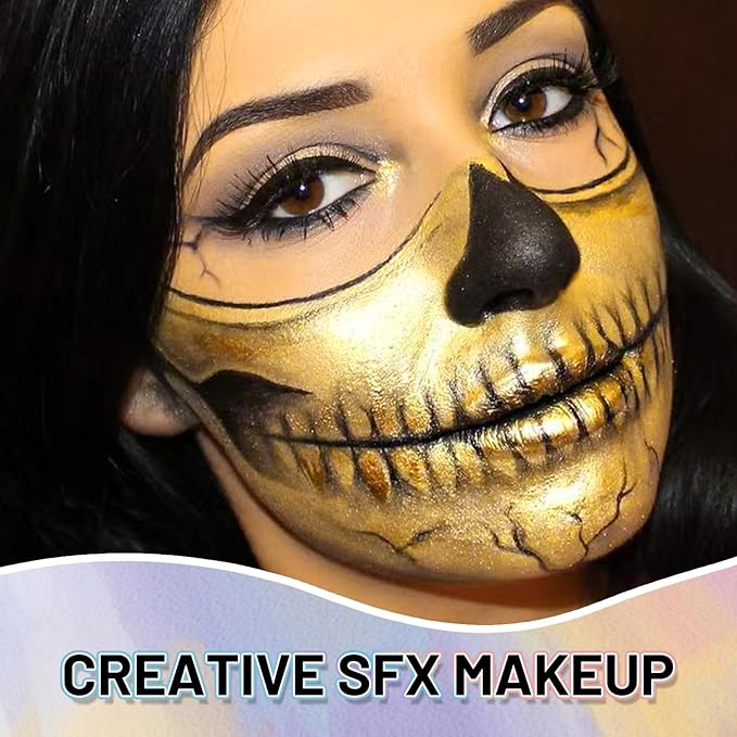 Gold Water Based Face Body Paint, 2.37 OZ Large Tube Full Coverage Face Paint for Skull Goth Cosplay Makeup, Washable Metallic Gold Body Painting Cream for Adult Carnival Halloween SFX Makeup