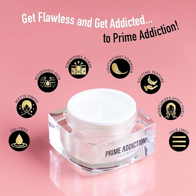 Frankie Rose Cosmetics Prime Addiction Face Primer – Perfect for Dry, Sensitive, Combination, Normal & Oily Skin – Moisturizing, Nourishing & Colorless Makeup Primer - 1.05 oz. (30 grams)