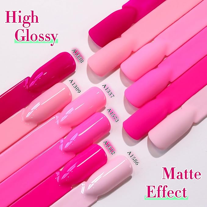 Double Rhythm 6 Pcs 15 ML Gel Polish Set Same Color Same Bottle Soak Off Gel Polish Kit Nail Art Manicure Salon DIY at Home for Women (Bright Neon Light Pink Purple-T6-13)