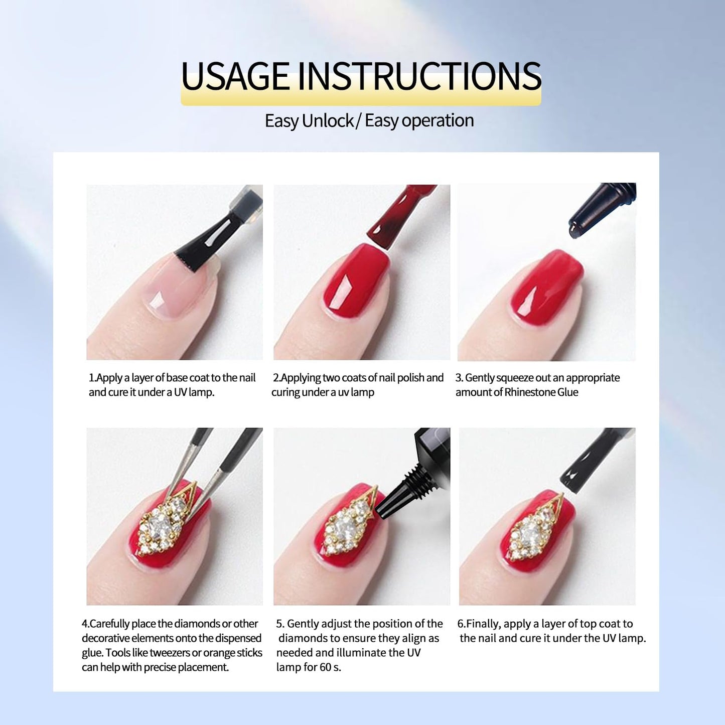 3Pcs Rhinestone Glue Gel - Superior Nail Art Glue Ensuring Strong and Long-Lasting Bond for Nail Rhinestone Glue Nail Art Decorations, Charms, 3D Bling, Gems, Jewel Diamonds UV/LED Easy Application