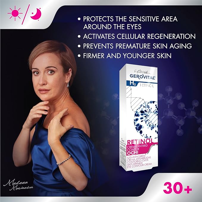 GEROVITAL RETINOL Anti-Wrinkle Eye Contour Cream with Retinol, Sepilift, and Vitamins A and E, Prevents and Reduces Wrinkles, 15 mililiters