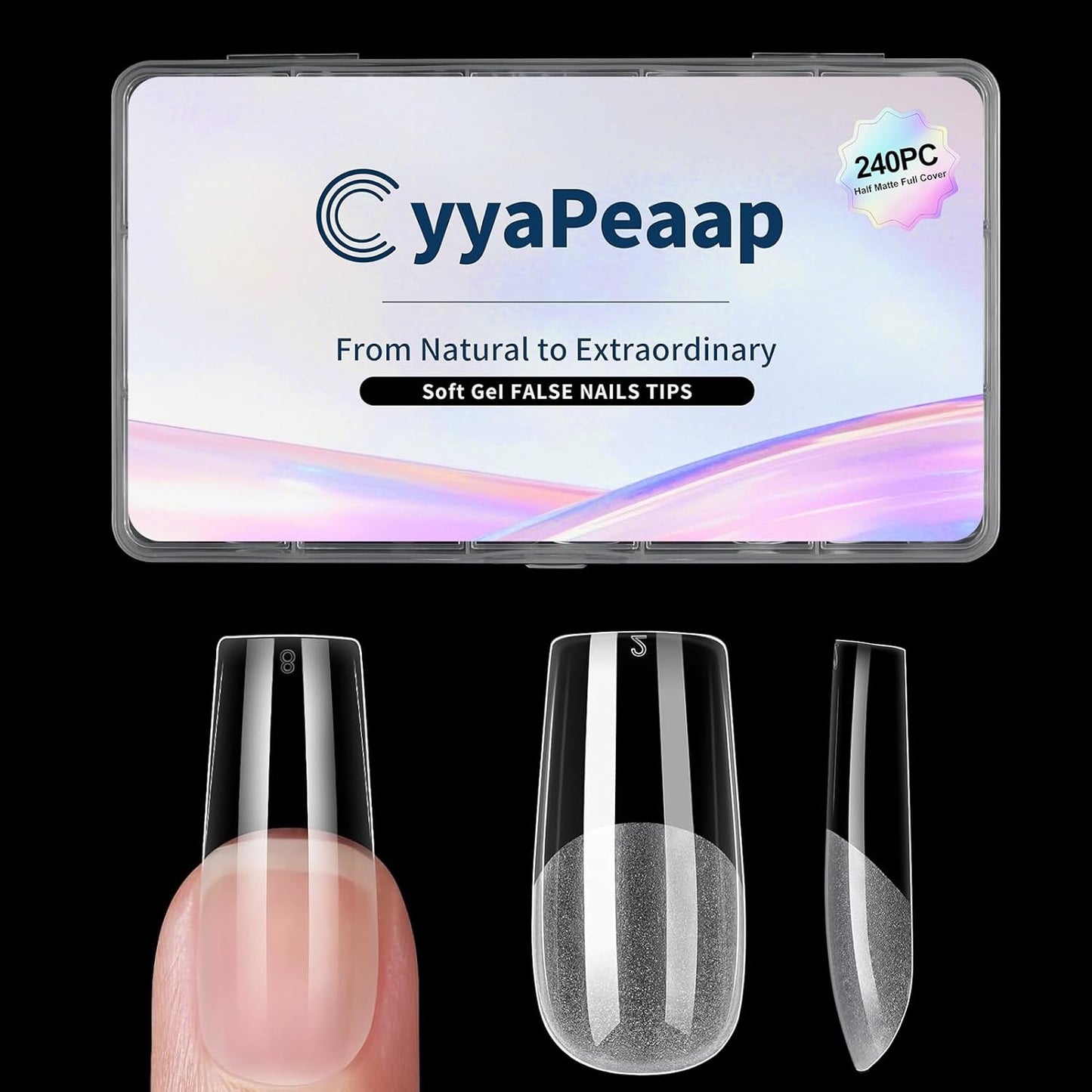 Square Nail Tips Medium Square Gel Nail Tips 240Pcs Pre-Etched Soft Acrylic Nails Tips Half Matte Full Cover False Nail No C Curve for Nail Extension French Nails Manicure Home DIY Salon 12 Sizes Tips