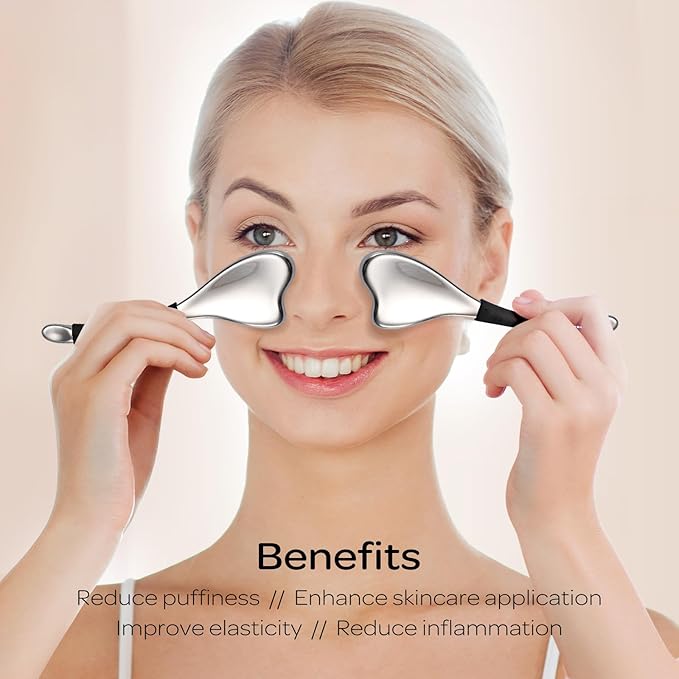 3-in-1 Cryo Gua Sha Facial Tools, Ice Roller Globes for Women Face and Eyes Massager, Unbreakable Stainless Steel Face Sculpting Skin Care Tools, Esthetician Supplies with Carry Case