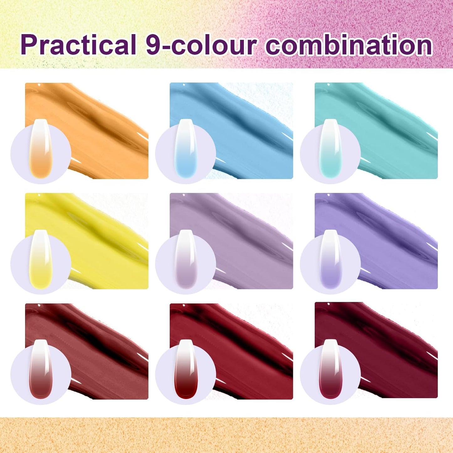 Gradient Painting Gel, 9 Colors Ombre Gel Nail Polish Summer Hot Bule for Pigment Pat Nails Aura Nails, French Manicure DIY Nail Art Soak of UV Palette Bechside Candy