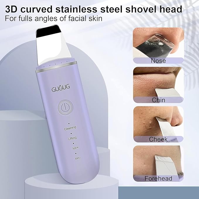 GUGUG Skin Scrubber Face Spatula Skin Spatula Pore Cleaner Blackhead Remover Tools for Facial Deep Cleansing-4 Modes, Purple