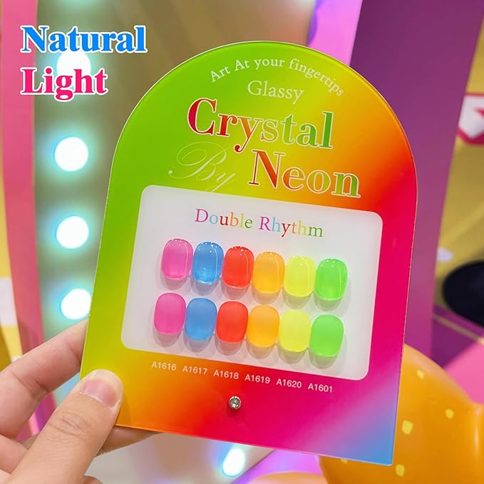 Double Rhythm 6 Pcs 15 ML Gel Polish Set Same Color Same Bottle Soak Off Gel Polish Kit Nail Art Manicure Salon DIY at Home for Women (Jelly Neon Pink Blue Red Green-T6-26)