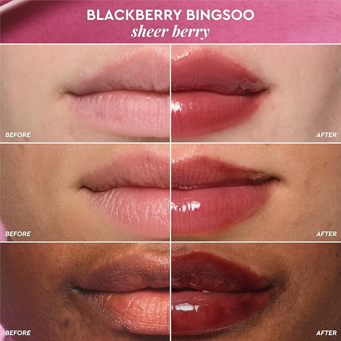 Glow Recipe Glass Balm Lip Treatment - 12Hr Hydrating Lip Balm & Moisturizer with Hyaluronic Acid to Smooth, Plump & Protect from Dryness - Sheer Berry High Shine Tint, Blackberry Bingsoo (15 ml)