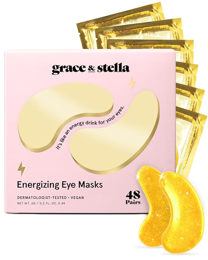 grace & stella Award Winning Under Eye Mask - Travel Essentials - Birthday Gifts for Women - Gel Eye Patches for Dark Circles, Puffy Eyes, Wrinkles, Undereye Bags - Vegan Self Care (48 Pairs, Gold)
