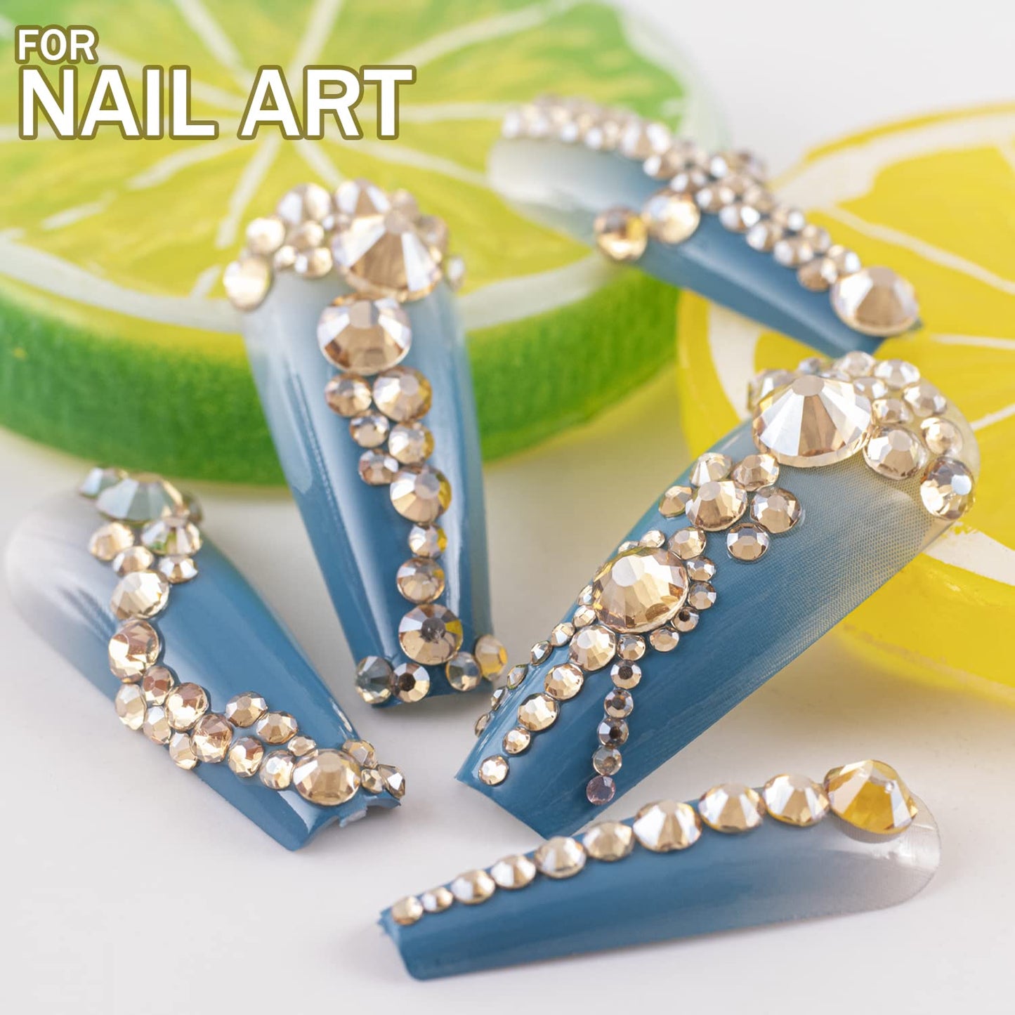 One Pack 2000 Pcs of Flatback Round Champagne Rhinestones 6 Sizes (1.5-6 mm) with Nail Art Rhinestone Picker Pencil and Tweezer for DIY and Salon Use