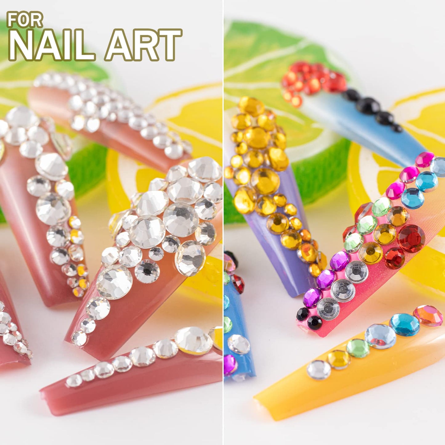 Two Packs of Flatback Rhinestones 4520 Pcs Colorful Nail Art Rhinestones Flatback Crystal Colorful+Transparent White Rhinestone with Picker Pencil and Tweezer for Nail Art and Decoration