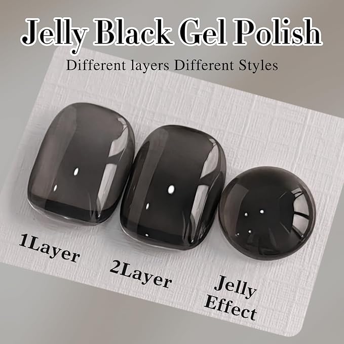 Double Rhythm 0.5Oz Translucent Gel Polish Sheer Neutral Natural Light Milky Same Color Same Bottle 15ML Jelly Gel Polish Nail Art DIY at Home (Black-A1366)