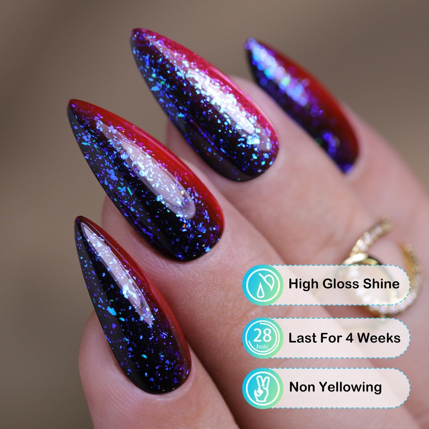 Double Rhythm 15ML No Wipe Gel Top Coat Base Coat Iridescent Glitter Shimmer 2 in 1 Nail Polish Soak Off Manicure DIY Home Salon (AURORA TOP COAT 5)