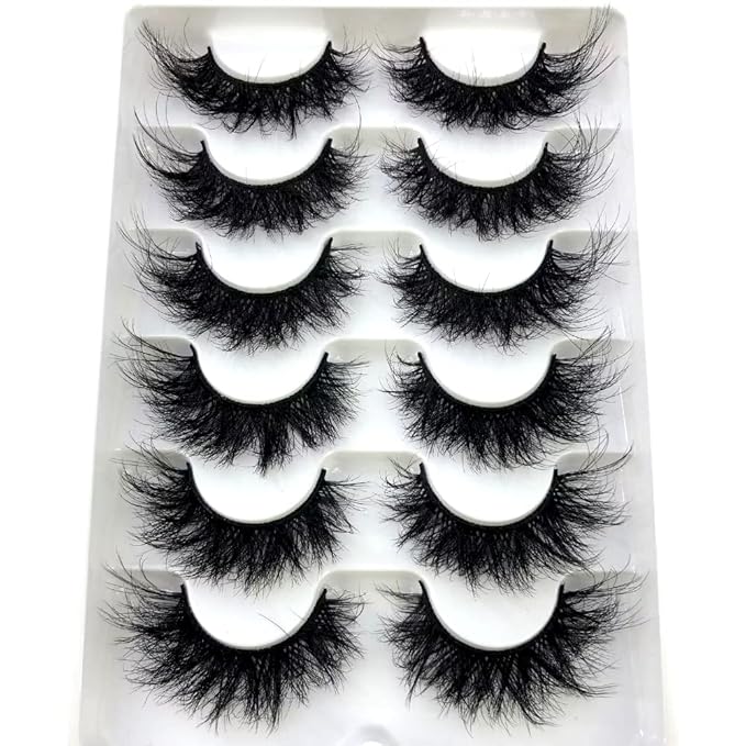 HBZGTLAD 6 Pairs Fluffy False Eyelashes Natural Faux Mink Strip 3D Lashes Pack (SR-1)
