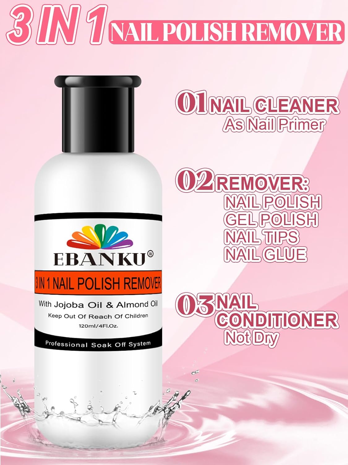 EBANKU Nail Polish Remover Kit, 120ML Gel Remover with Cuticle Oil 10 pcs Nail Clips, 50pcs Nail Foil and Tools Quick Removal for Nails Polish Acrylic Dip Powder