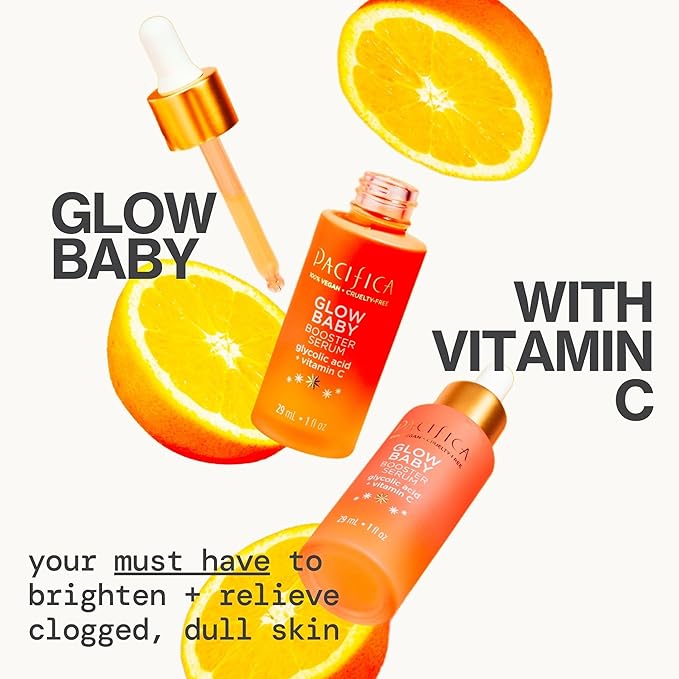 Pacifica Vitamin C Face Serum - Glow Baby Booster Facial Serum - Glycolic Acid Serum For Face - Dark Spot Corrector Anti Aging Brightening - Dermatologist Tested, Fragrance Free, Clean Skin Care Vegan