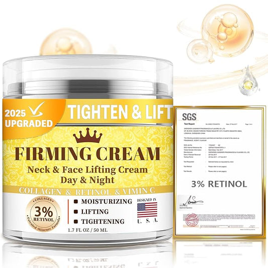 3% Retinol Cream Face Moisturizer, Anti Aging Neck Firming Cream with Collagen, Day & Night Face Cream with Hyaluronic Acid, Lifting & Tightening Wrinkle for Women & Men (1.51 Fl Oz (Pack of 1))