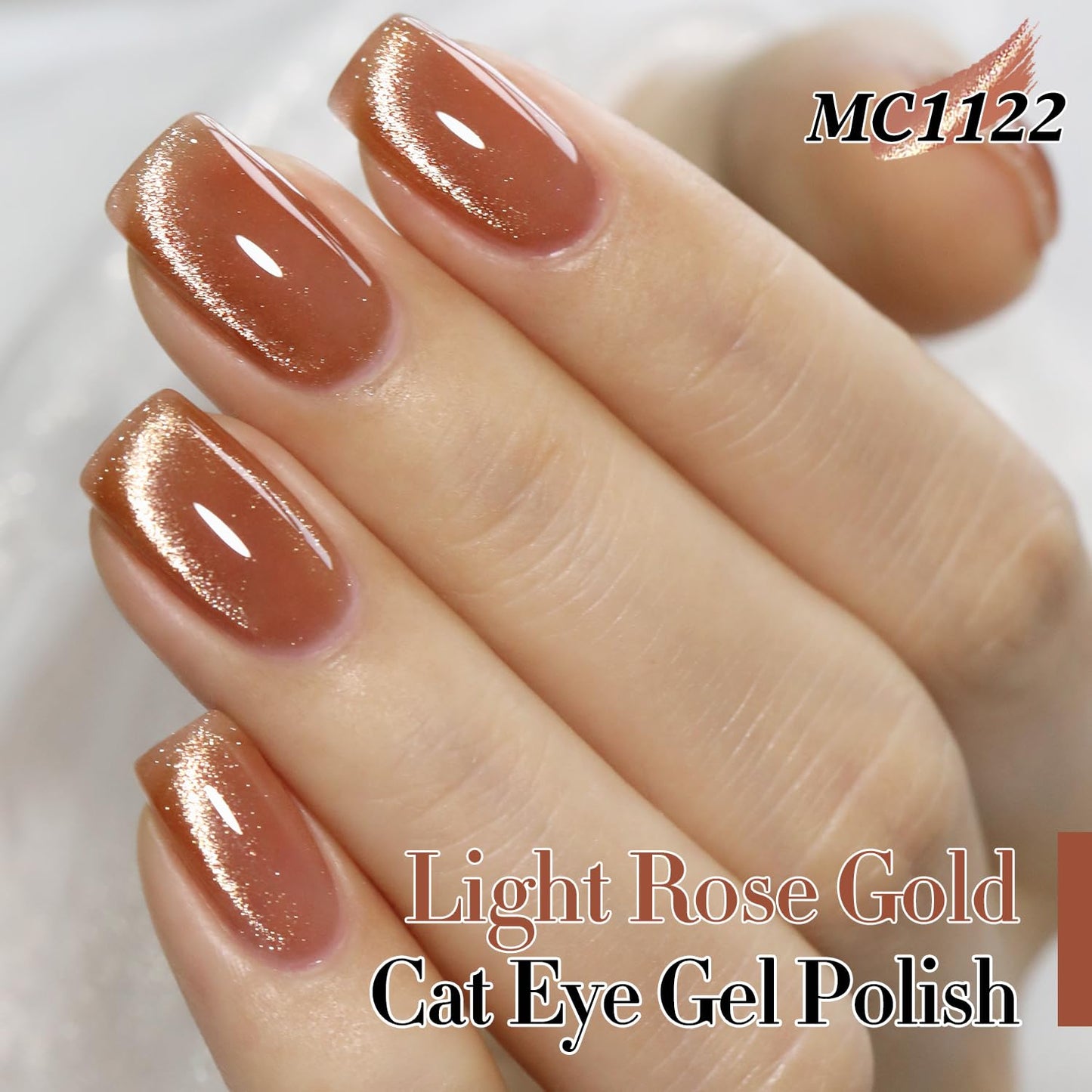 Double Rhythm 15ML Ice Glass Cat Eye Gel Polish with Magnet Holographic Glitter Shimmer Translucent Sheer Color Salon Soak Off Magnetic Nail at Home (Pink Gold-MC1122)