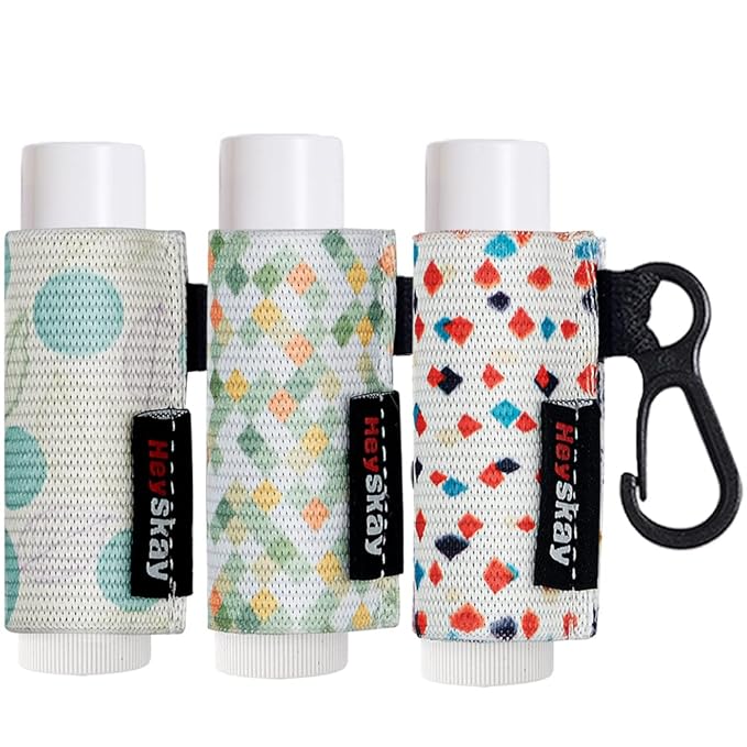 3pcs Lip Balm Holder Sleeves Keychain Chapstick Holder Keychain Lip Gloss Holder Chapstick Elastic Sleeves (Geometric Pattern)