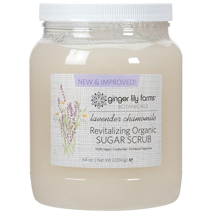 Ginger Lily Farms Botanicals Revitalizing Organic Sugar Scrub, All-Natural Skin Exfoliating Sugar Crystals, 100% Vegan & Cruelty-Free, Lavender Chamomile, 64 oz.