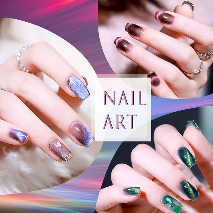 Laza 8 Colors Cat Eye Chrome Nail Powder Chameleon Magnetic Powder 3D Cat Eye Mirror Effect Pigment Dust Magic Galaxy Effect Glitter for Velvet Nail Art - Discolor Candy