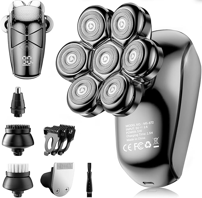 Head Shavers for Bald Men: 5-in-1 Electric Razor - IPX7 Waterproof Shaving Grooming Kit for Balder - Turbo Speed & Precision Blades (Gray Black)