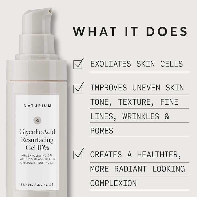 Naturium Glycolic Acid Resurfacing Gel 10%, AHA Exfoliating Gel with Natural Fruit Acids, 3.0 oz