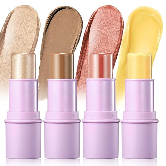 4Pcs Cream Blush Contour Highlighter Bronzer Moisturizer Stick Makeup Set #T Blush Glow2