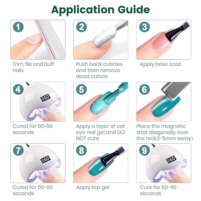 RARJSM Neon Diamond Cat Eye Gel Nail Polish Set 6 Colors Velvet Silver Glitter Bright Green Lake Blue Red Rose Purple Gel Polish with Magnet Stick UV LED Curing Requires Soak Off Home Salon Diy