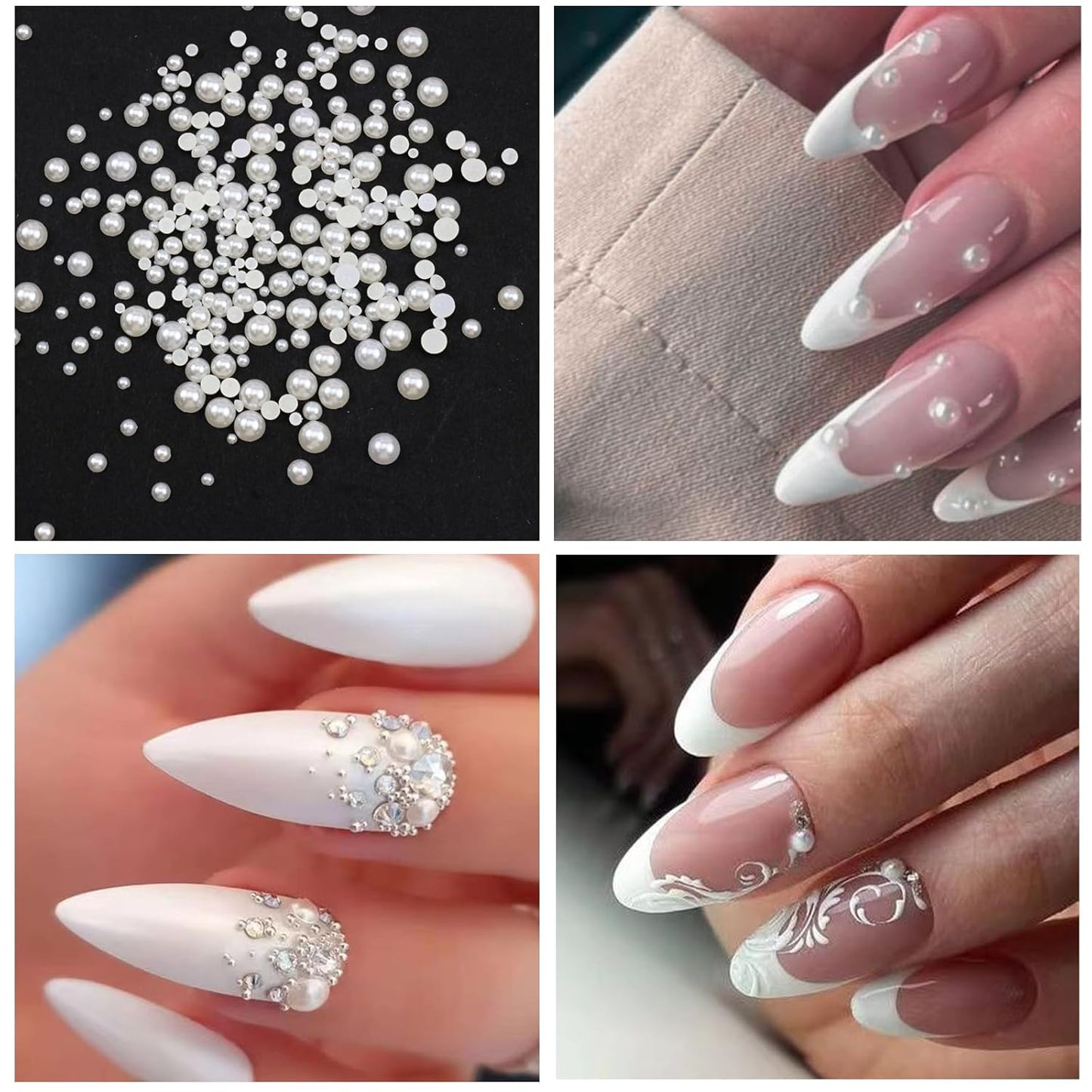 Nail Art Pearls Rhinestones with Glue Gel White Flatback Pearls Luxurious Nail Charms Supplies Accessories Colorful Nails Rhinestones Gems Jewelry for Women Nails Design