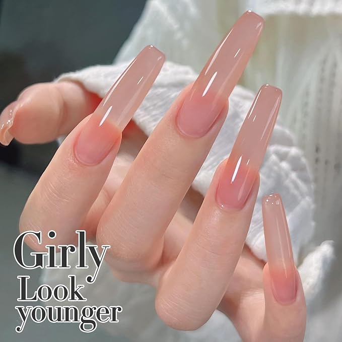 Double Rhythm 0.5Oz Translucent Gel Polish Sheer Neutral Natural Light Milky Same Color Same Bottle 15ML Jelly Nail Art DIY at Home (Skin Nude-A1370)