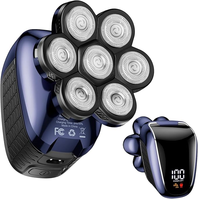 Head Shaver 7D, Wyklaus Upgrade Head Shavers for Bald Men, Head Electric Razor with Nose Hair Trimmer, Waterproof Wet/Dry Mens Grooming Kit, Anti-Pinch, LED Display, USB Rechargeable111