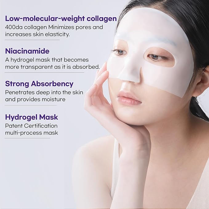 WELLDERMA Sapphire Collagen Face Mask Premium Impact Fitting Overnight Face Mask 16EA-Korean Face Sheet Mask for all skin type-Hydrating facial mask sheets-Patented Structure Hydrogel Type-Niacinamide