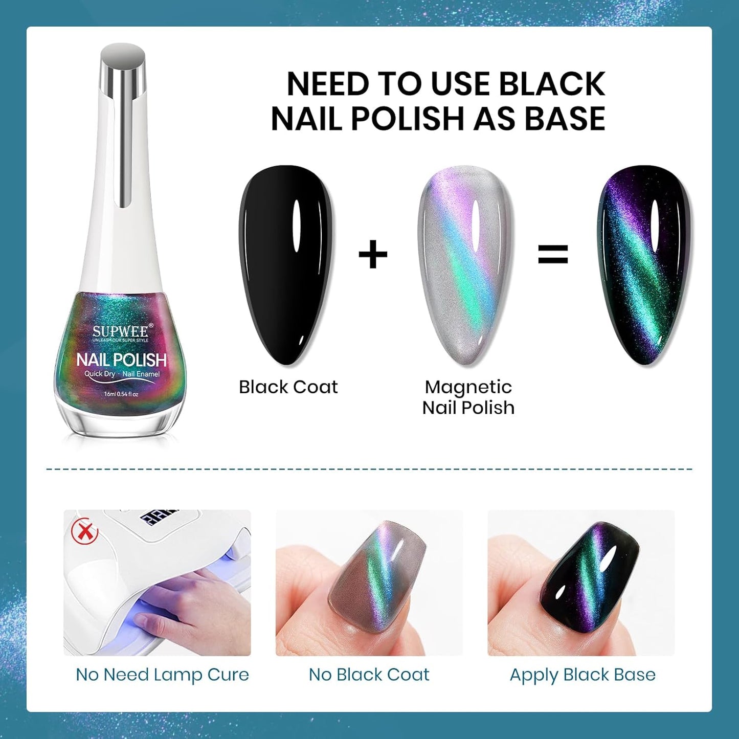 Cat Eye Nail Polish Non Gel with Magnet Quick Dry Cateye Magnetic Nail Polish for Fingernail Air Drying Fast Lacquer Manicure Gift For Women Girls 16ml, 0.54fl oz