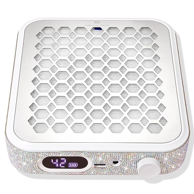 Nail Dust Collector, Rechargeable Dust Collector Nail Tech, Powerful Vacuum Fan Vent Dust Collector Extractor Dust Suction Machine for Acrylic Nails Polishing, Nail Salon&Home, White