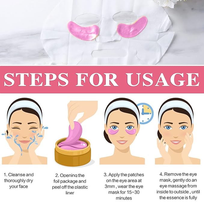 30 Pairs Under Eye Mask,Moisturising Under Eye Patches for Women,Crystal Collagen Eye Gel Pads for Reducing Fine Lines,Puffy Eyes and Dark Circles Under Eye Bags Treatments(Pink)