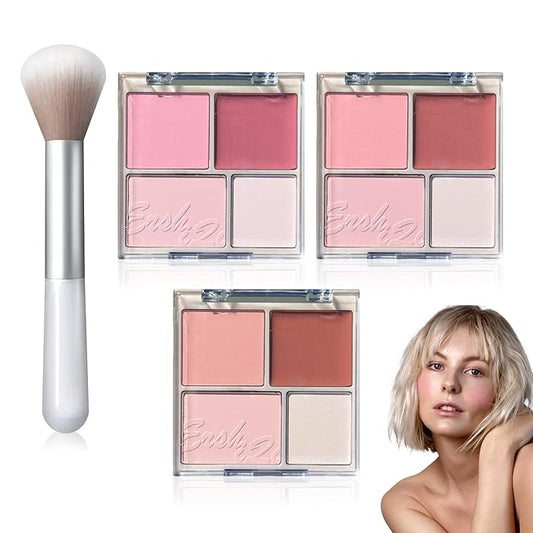 3Pcs 4 Colors Blush Palette,Matte Contour Makeup Blush for Cheeks,Waterproofing Highly Pigmented Face Cheek Blusher with Make Up Brush A1