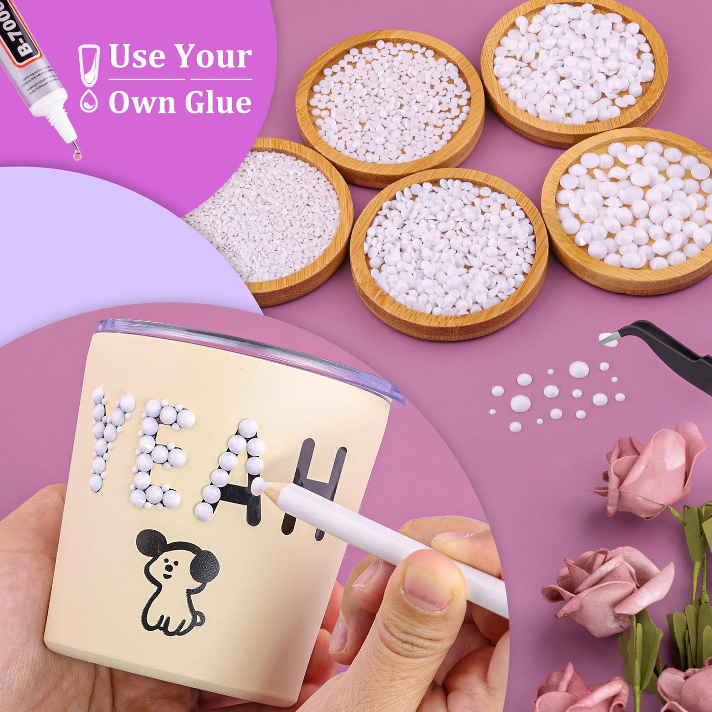 Resin Rhinestones for Crafting, 2 Boxeses White Multi Sizes Flatback Bedazzling Crystals for Crafts Nail Art Decoration, Non Hotfix Gems Charms for Tumbler Shoes Clothing Fabric Face Makeup