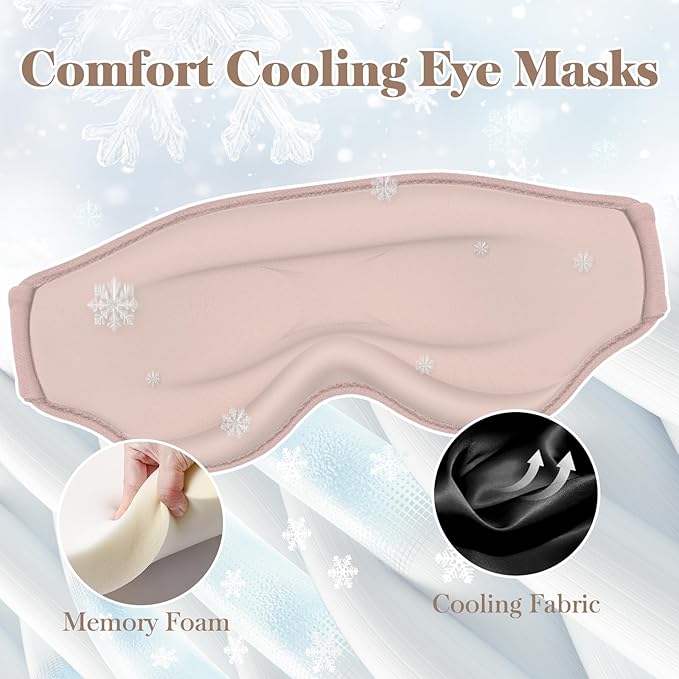 3D Cooling Eye Mask Sleep Mask for Men & Women, 100% Pressure-Free & Light Block-Out Eye Mask for Sleep with Easy Adjustable Strap, Night Eye Cover for Travel, Pink