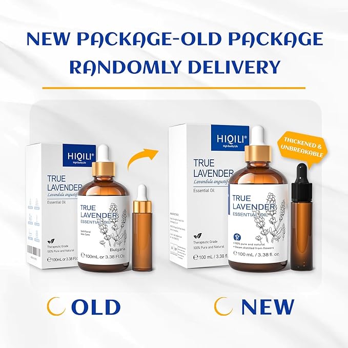 HIQILI Lavender Essential Oil - 100% Pure Undiluted, for Aromatherapy Diffuser at Room & Office, Relax Mind and Better Sleep, Therapeutic Grade | 100ML with Glass Dropper