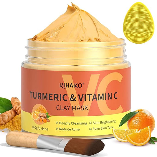 Turmeric Vitamin C Clay Mask -Turmeric Facial Mask - Brightening Clay Face Mask Skincare, Deep Cleansing Face Mask, Acne Face Mask for for Dark Spots, Dull Skin, Refining Pores and Controlling Oil